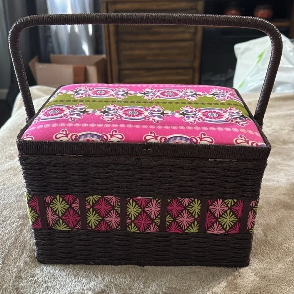 Sew Box Pink and Brown Woven Storage‎ Basket